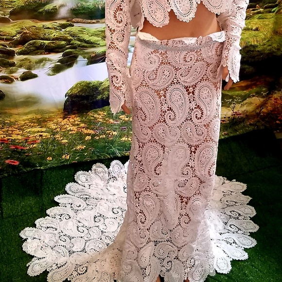 SAMPLE GOWN SET ONLY- CREE Boho White Crochet Mermaid Wedding Gown Set - Picture 7 of 14